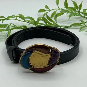 Chico's Genuine Leather Multi-colored Buckle Belt Size Small